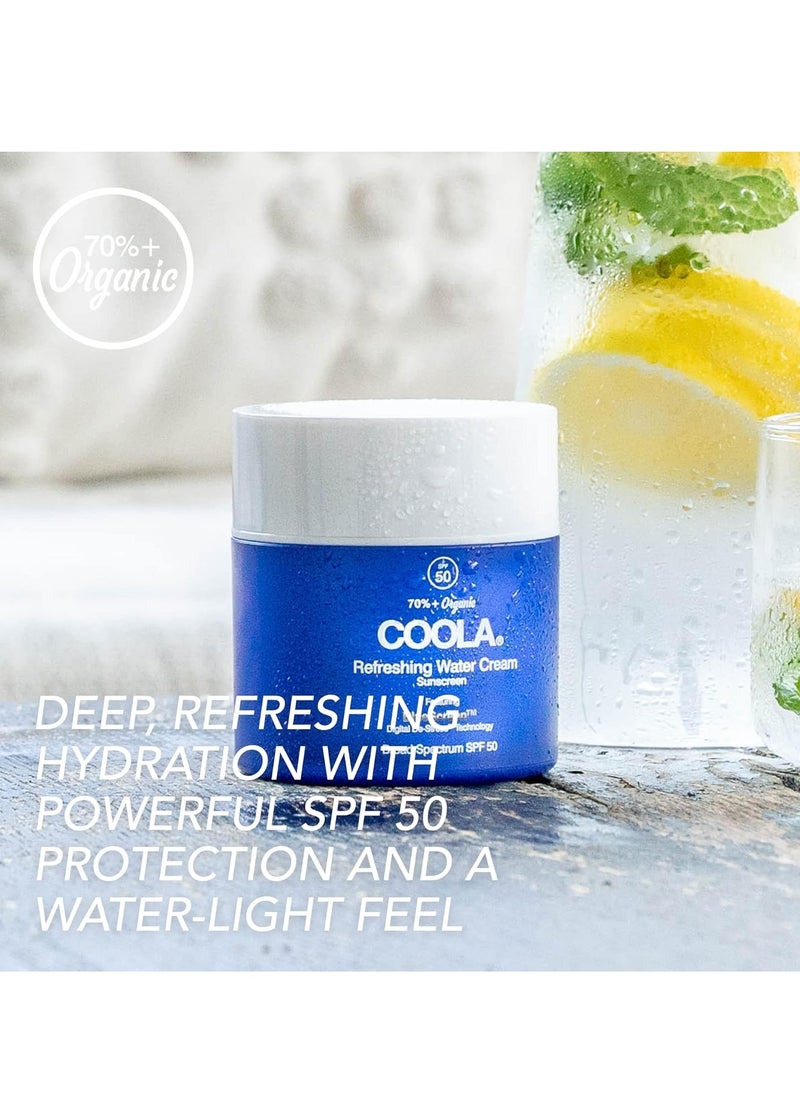 COOLA Organic Refreshing Water Cream Face Moisturizer with SPF 50, Dermatologist Tested Face Sunscreen with Plant-Derived BlueScreen Digital De-Stress Technology, 1.5 Fl Oz