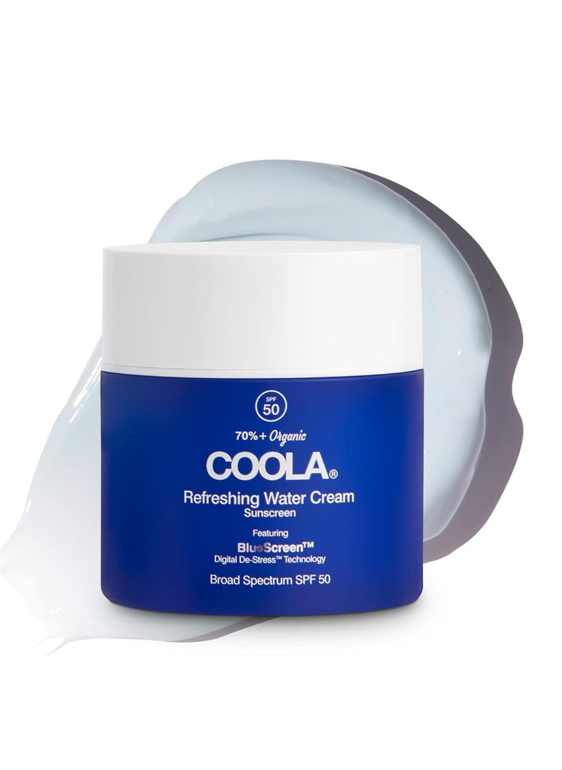 COOLA Organic Refreshing Water Cream Face Moisturizer with SPF 50, Dermatologist Tested Face Sunscreen with Plant-Derived BlueScreen Digital De-Stress Technology, 1.5 Fl Oz