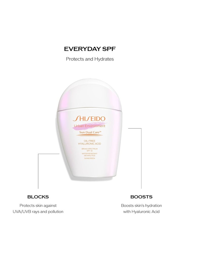 Shiseido Urban Environment Oil-Free Sunscreen SPF 42 - Protects, Hydrates, Mattifies & Works as Face Primer - Water Resistant for 40 Minutes - Non-Comedogenic