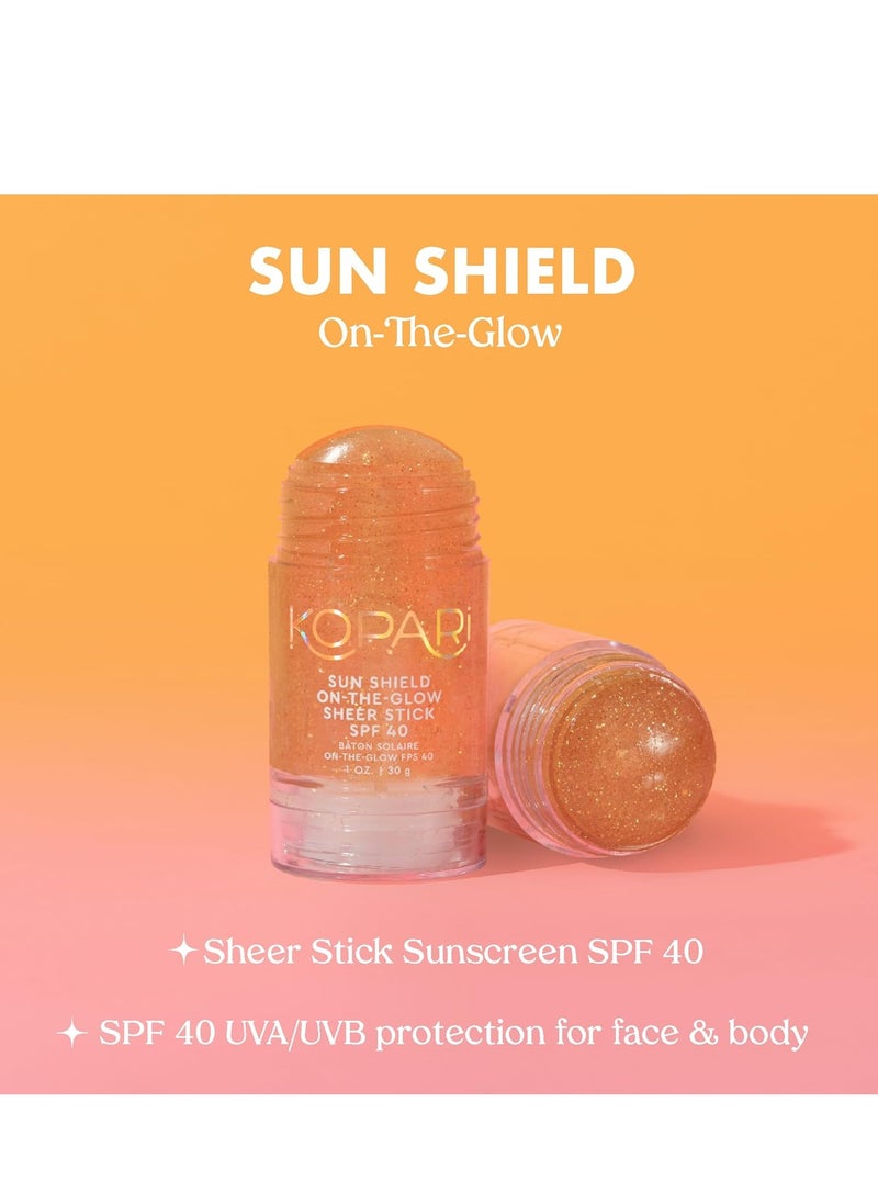 Kopari Sun Shield On-The-Glow Sheer Sunscreen Stick SPF 40, Sweat and Water Resistant Roll On Sunscreen For Face and Body with Vitamin E and Bisobolol, 1oz