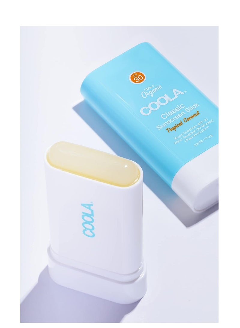 COOLA Organic Face Sunscreen SPF 30 Sunblock Lotion Stick, Dermatologist Tested Skin Care for Daily Protection, Vegan and Gluten Free, Tropical Coconut, 0.15 Oz