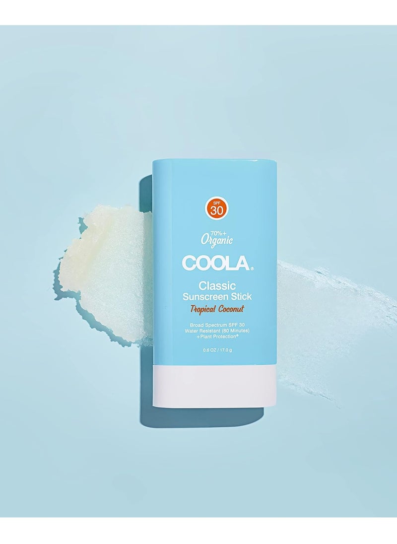 COOLA Organic Face Sunscreen SPF 30 Sunblock Lotion Stick, Dermatologist Tested Skin Care for Daily Protection, Vegan and Gluten Free, Tropical Coconut, 0.15 Oz