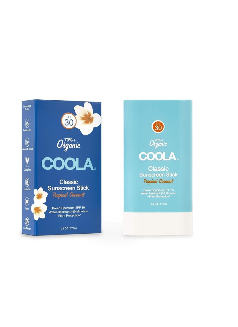 COOLA Organic Face Sunscreen SPF 30 Sunblock Lotion Stick, Dermatologist Tested Skin Care for Daily Protection, Vegan and Gluten Free, Tropical Coconut, 0.15 Oz