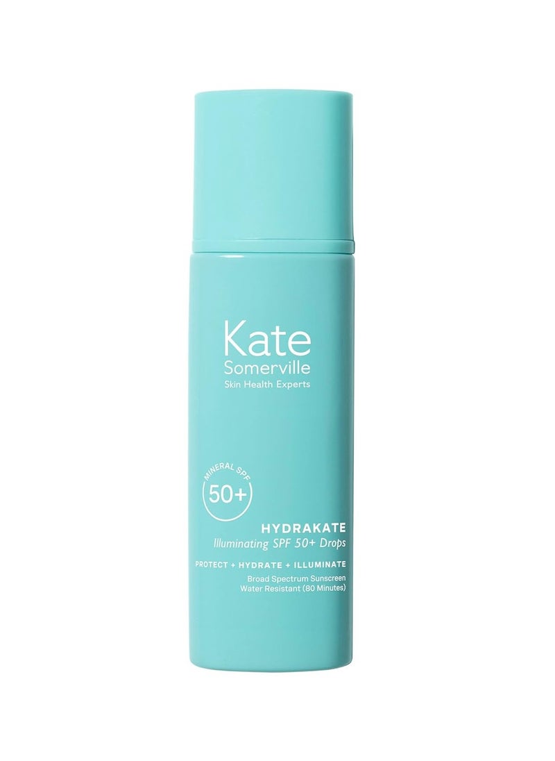 Kate Somerville HydraKate Illuminating Sunscreen Drops for face with 50+ SPF, Zinc Oxide and Mineral Tinted, Moisturizing and Anti-Aging, 1.7 Fl. Oz