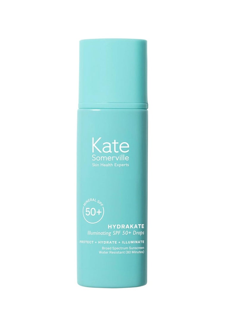 Kate Somerville HydraKate Illuminating Sunscreen Drops for face with 50+ SPF, Zinc Oxide and Mineral Tinted, Moisturizing and Anti-Aging, 1.7 Fl. Oz