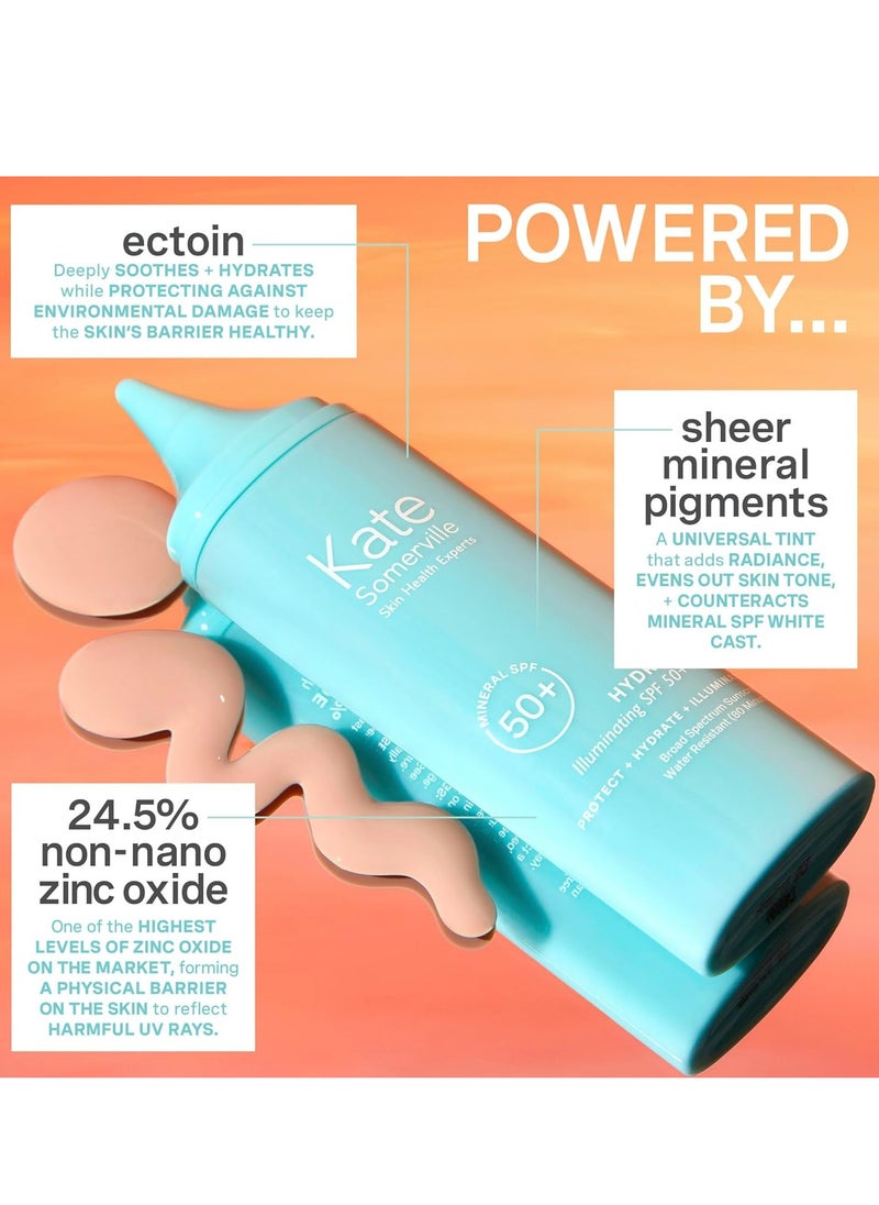 Kate Somerville HydraKate Illuminating Sunscreen Drops for face with 50+ SPF, Zinc Oxide and Mineral Tinted, Moisturizing and Anti-Aging, 1.7 Fl. Oz