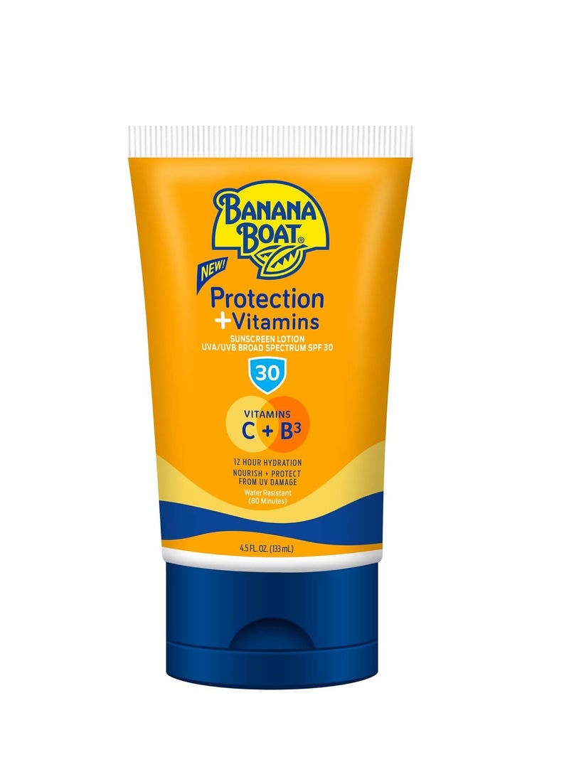 Banana Boat Protection + Vitamins Sunscreen Lotion SPF 30 | Moisturizing Sunscreen with Vitamin C & B3 | Banana Boat Vitamin C Lotion Sunscreen, Vitamin B3 & Vitamin C Sunscreen, 4.5 oz.