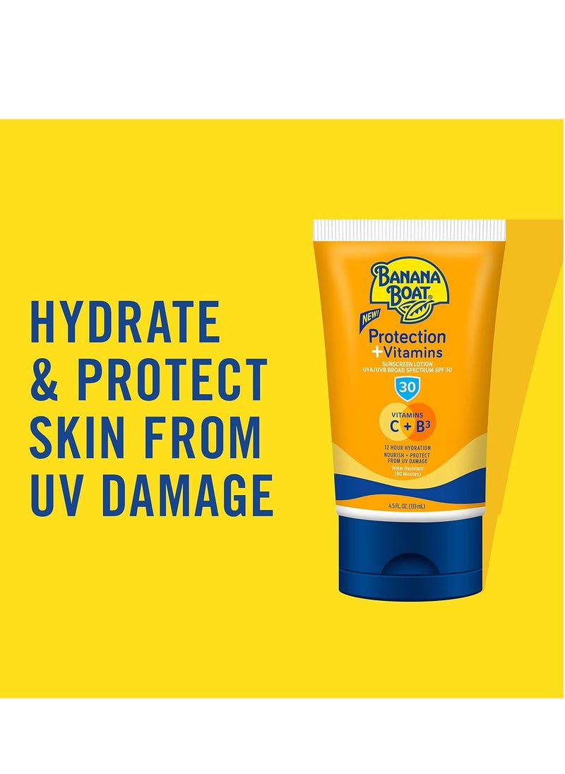 Banana Boat Protection + Vitamins Sunscreen Lotion SPF 30 | Moisturizing Sunscreen with Vitamin C & B3 | Banana Boat Vitamin C Lotion Sunscreen, Vitamin B3 & Vitamin C Sunscreen, 4.5 oz.