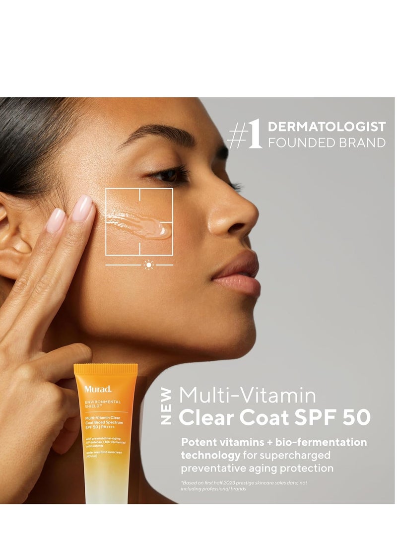 Murad Multi-Vitamin Clear Coat Sunscreen SPF 50 - Antioxidant-Rich Broad-Spectrum SPF with Vitamins C-F, Bio-Fermented Clary Sage & Chia Seed, Clear and Non-Comedogenic, For All Skin Types - 1.7 Fl Oz