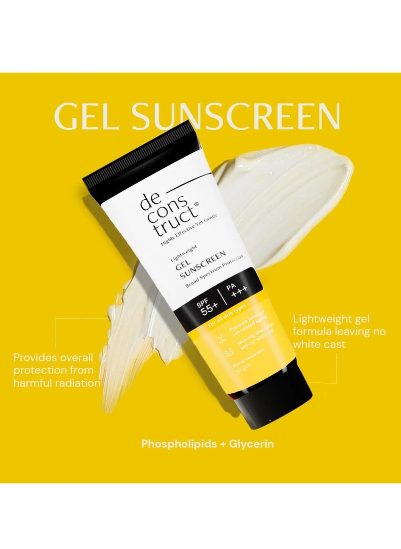 Deconstruct Oily Skin Essentials: Salicylic Oil Control Face Wash Cleanser & SPF 50+ Gel Sunscreen | Oil Control Face Wash (100ml) and Gel Sunscreen (50g) | No White Cast Gel Sunscreen and FaceWash Removes dirt | Pack of 2
