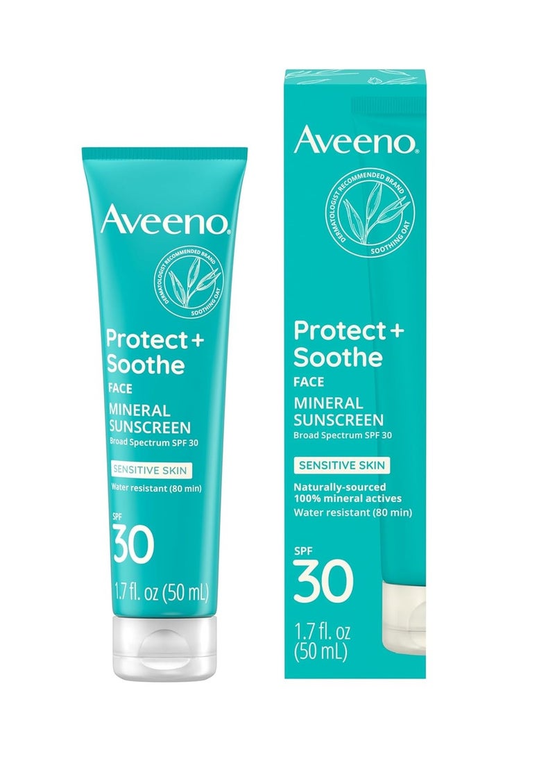 Aveeno Protect + Soothe Face Mineral Sunscreen with Broad Spectrum SPF 30 for Sensitive Skin, Lightweight & Non-Greasy Face Sunscreen, Water-Resistant UVA/UVB Protection, 1.7 fl. oz