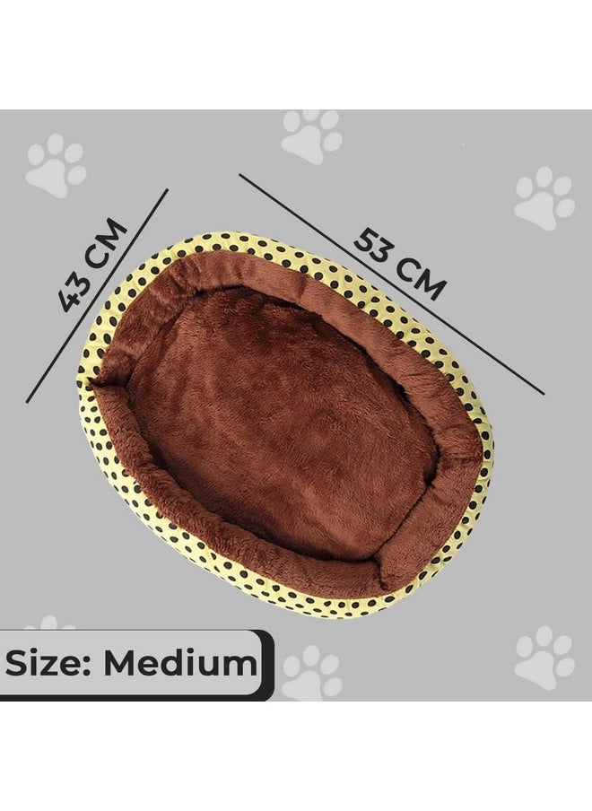 Dog & Cat Bed|Soft Plush Top Pet Bed|Oxford Cloth With High-Quality Polyester Filling|Medium Washable Dog Bed|Circular Cat Bed With Rise-Edge Pillow|Qy039Yc-M|Yellow & Coffee