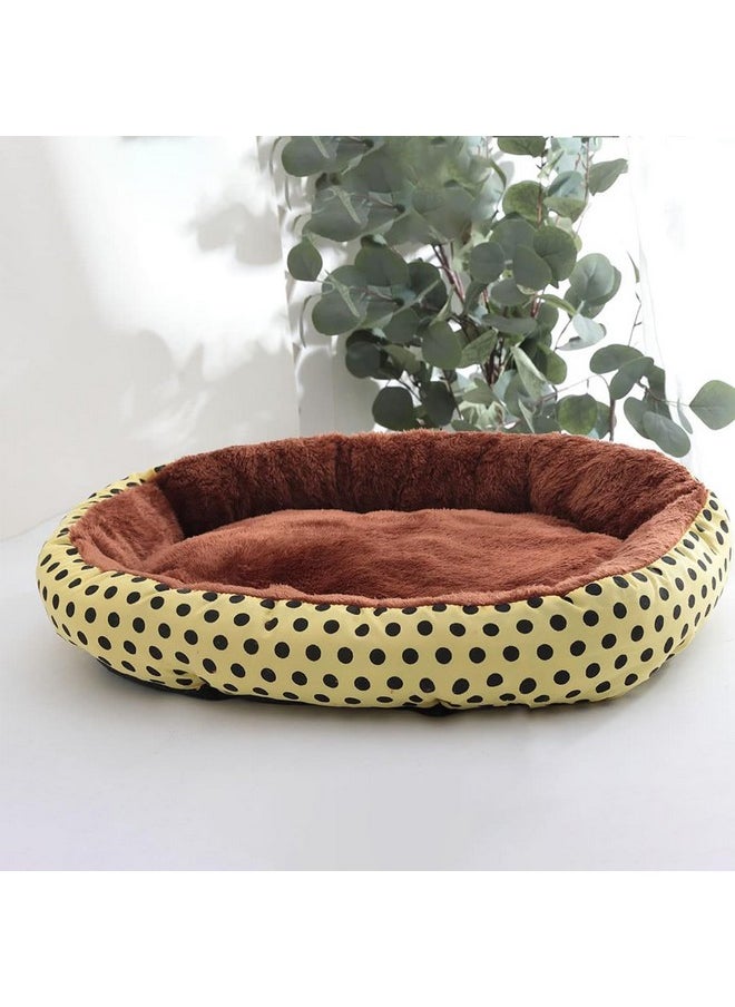 Dog & Cat Bed|Soft Plush Top Pet Bed|Oxford Cloth With High-Quality Polyester Filling|Medium Washable Dog Bed|Circular Cat Bed With Rise-Edge Pillow|Qy039Yc-M|Yellow & Coffee