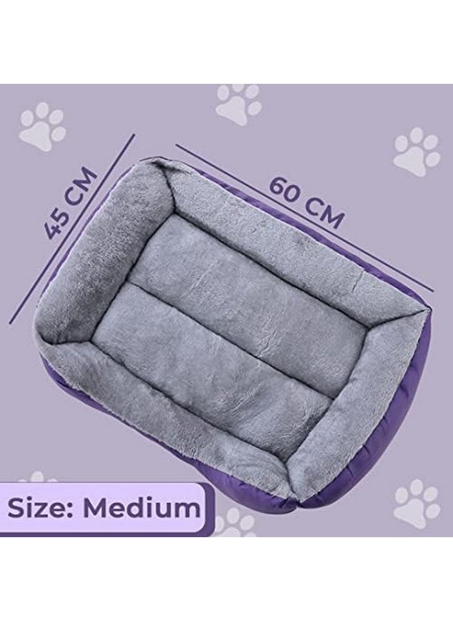 Dog & Cat Bed|Super Soft Plush Top Pet Bed|Oxford Cloth With High-Quality Polyester Filling|Machine Washable Dog Bed|Rectangular Cat Bed With Rise-Edge Pillow|Qy036P-M|Purple