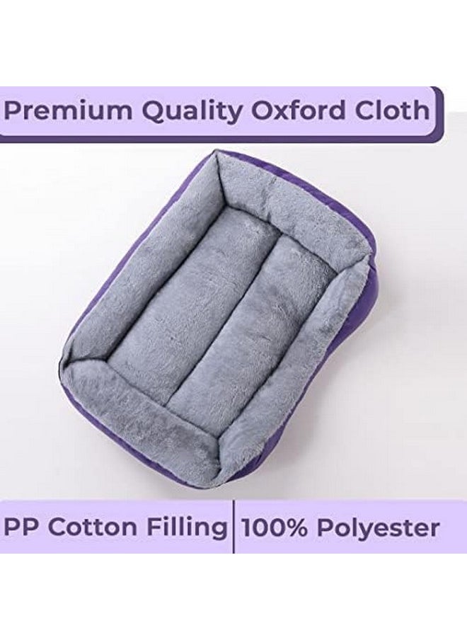 Dog & Cat Bed|Super Soft Plush Top Pet Bed|Oxford Cloth With High-Quality Polyester Filling|Machine Washable Dog Bed|Rectangular Cat Bed With Rise-Edge Pillow|Qy036P-M|Purple