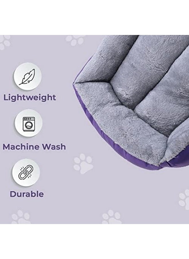 Dog & Cat Bed|Super Soft Plush Top Pet Bed|Oxford Cloth With High-Quality Polyester Filling|Machine Washable Dog Bed|Rectangular Cat Bed With Rise-Edge Pillow|Qy036P-M|Purple