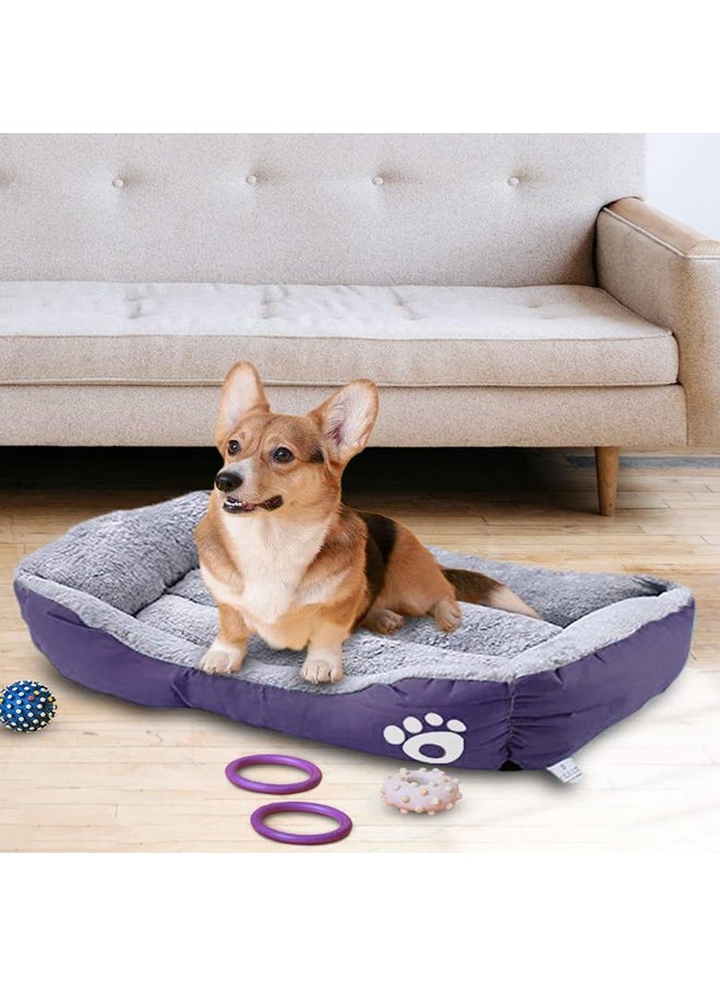 Dog & Cat Bed|Super Soft Plush Top Pet Bed|Oxford Cloth With High-Quality Polyester Filling|Machine Washable Dog Bed|Rectangular Cat Bed With Rise-Edge Pillow|Qy036P-M|Purple