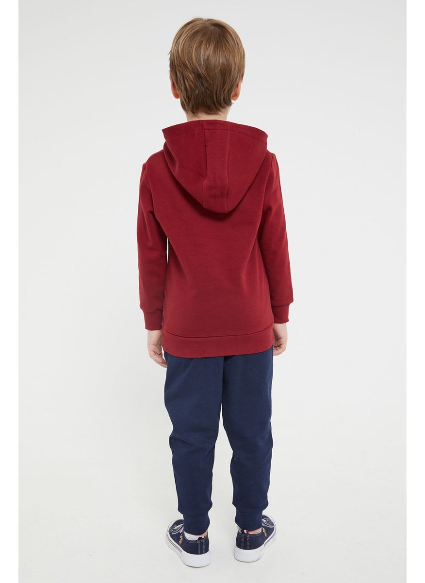 BASE. Polo Assn. Base. Polo Assn Licensed Ribbed Claret Red Boys Hoodie Tracksuit Suit