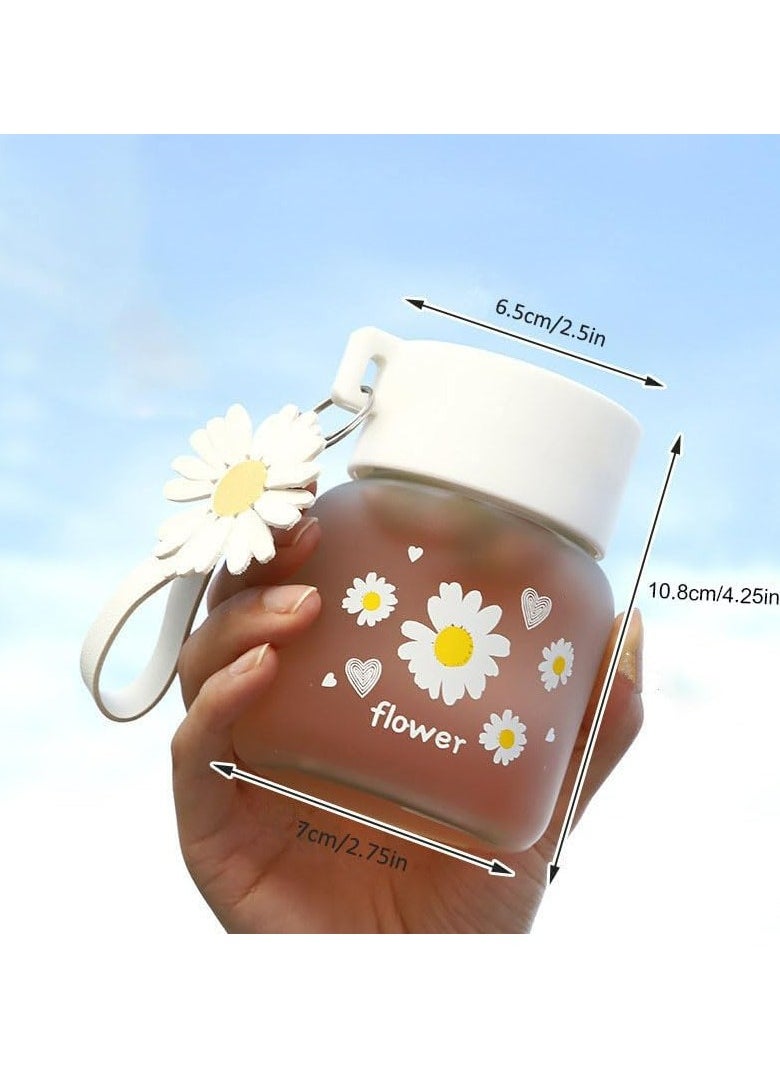 Daisy Frosted Glass Water Bottle with Lid