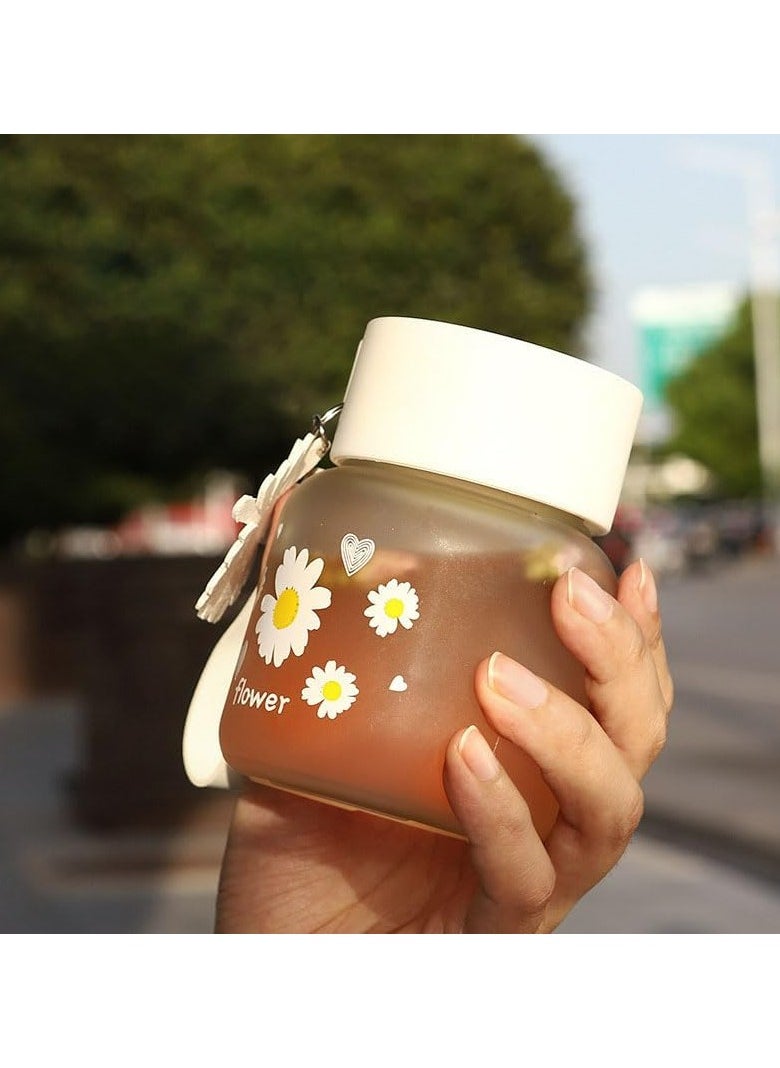 Daisy Frosted Glass Water Bottle with Lid