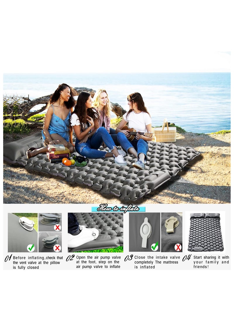 Camping Sleeping Pad，Camping Mattress 2 Person with Pillow Built-in Pump，Portable Sleeping Bed Compact for Camping Hiking Backpacking Outdoor(Grey)