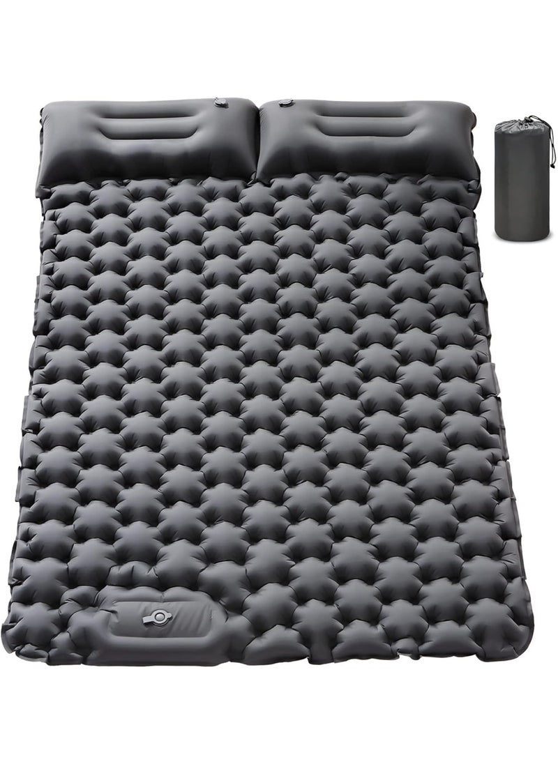 Camping Sleeping Pad，Camping Mattress 2 Person with Pillow Built-in Pump，Portable Sleeping Bed Compact for Camping Hiking Backpacking Outdoor(Grey)