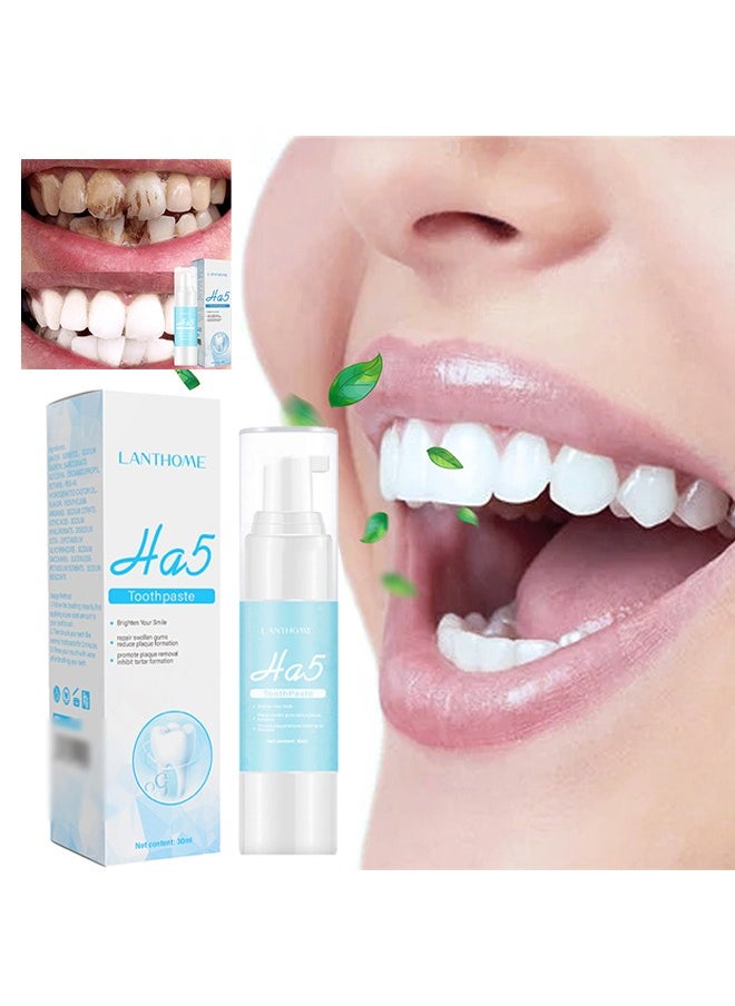 Ha5 Toothpaste，Teeth Whitening Toothpaste, HA5 Hyaluronic Acid Gum Foam Repair Toothpaste, Strong Stain Remover Toothpaste, Toothpaste for Sensitive Teeth, Repair Teeth and Improve Oral Hygiene (Blue-Repair)