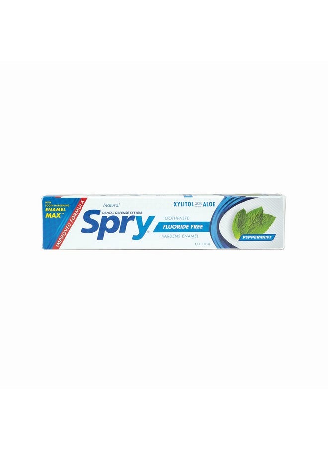 Spry Xylitol Toothpaste 5oz, Fluoride Free Toothpaste Adult and Kids, Teeth Whitening Toothpaste with Xylitol, Natural Breath Freshening, Mouth Moisturizing Ingredients, Peppermint (Pack of 2)