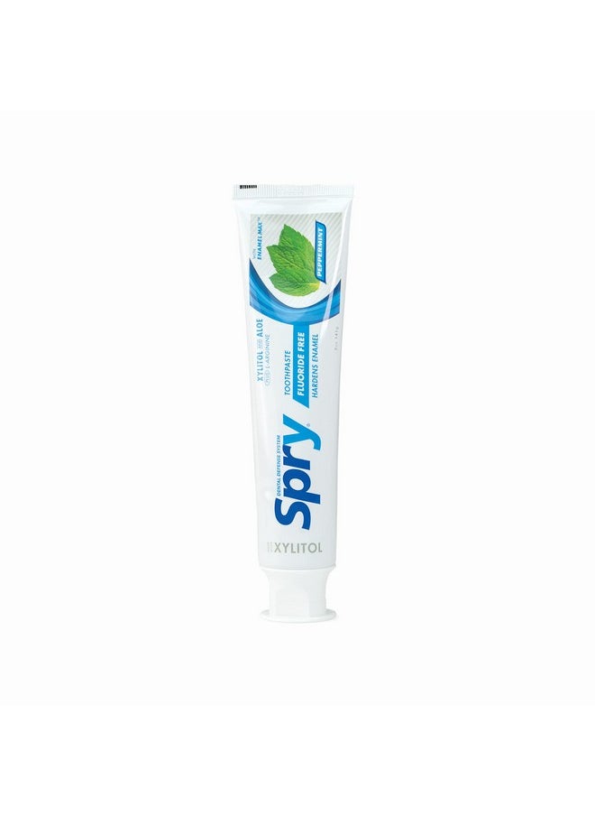 Spry Xylitol Toothpaste 5oz, Fluoride Free Toothpaste Adult and Kids, Teeth Whitening Toothpaste with Xylitol, Natural Breath Freshening, Mouth Moisturizing Ingredients, Peppermint (Pack of 2)