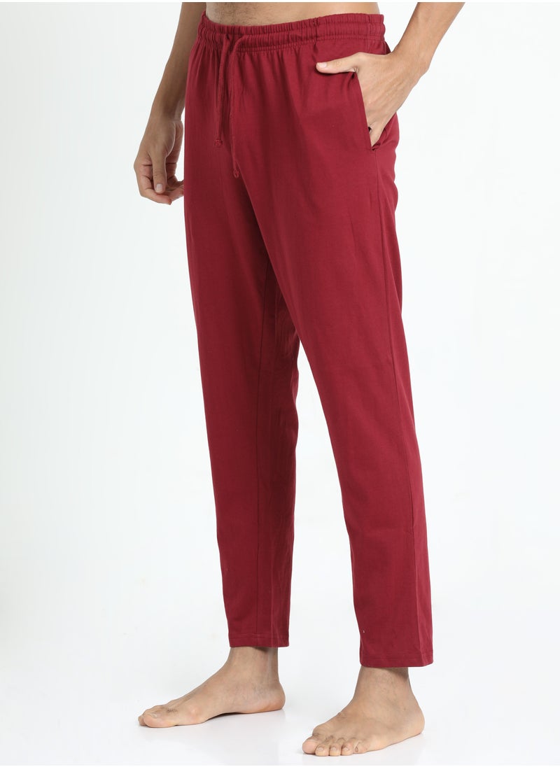 Men's Cotton Pyjama Sets with Round Neck T-shirt in Red and Beige and with long pants