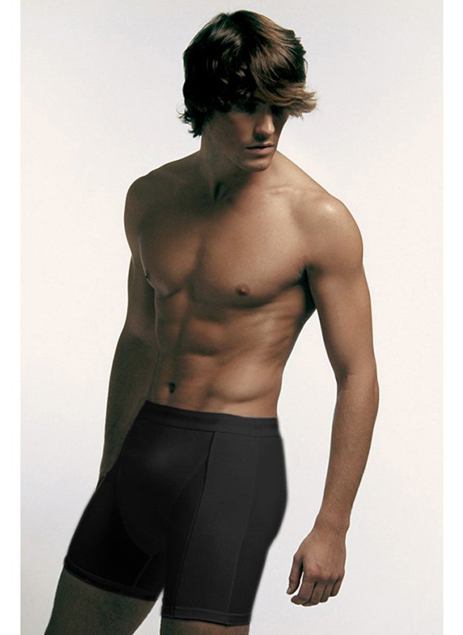 Double Tiger Men's Elastane Piping Black Long Boxer 0855