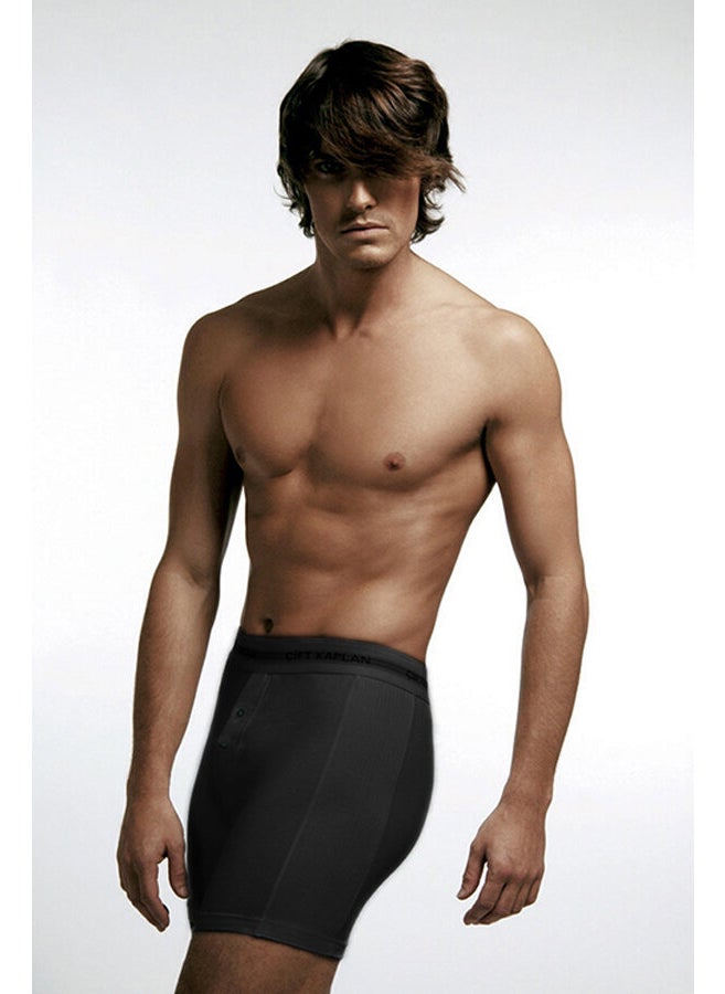 Double Tiger Men's Elastane Piping Black Boxer Shorts 0880