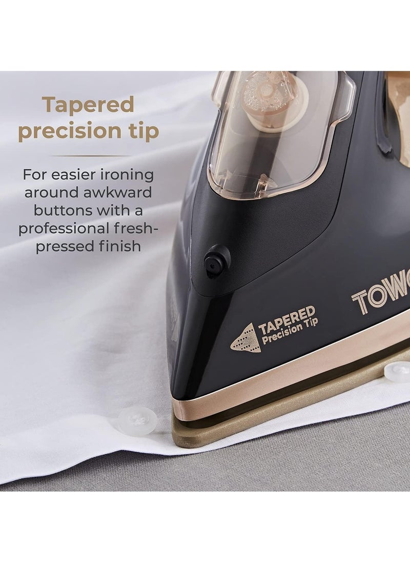 Tower T22021GLD Ceraglide Steam Iron with Fast Heat Up, Extra Long 3 Metre Power Cord, 3100W, Black and Gold