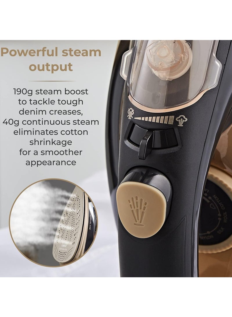 Tower T22021GLD Ceraglide Steam Iron with Fast Heat Up, Extra Long 3 Metre Power Cord, 3100W, Black and Gold