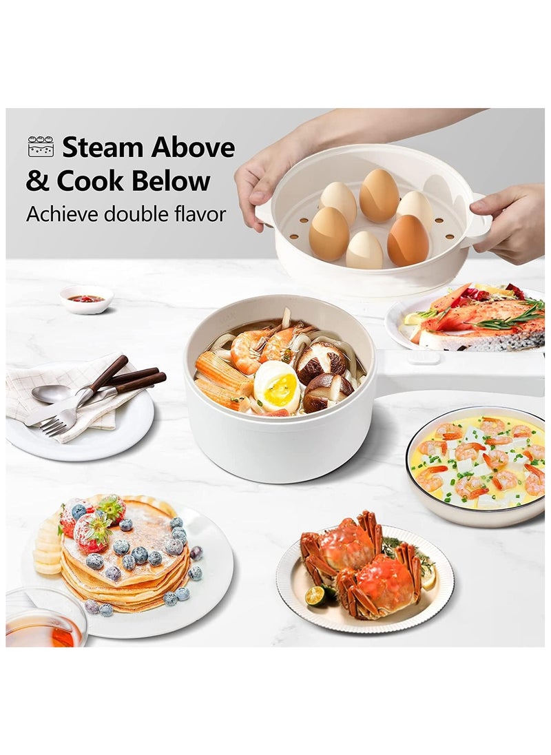 1.8L Electric Hot Pot with Steamer & Temperature Control - Non-Stick Electric Cooker Shabu Shabu, Electric Skillet,Frying Pan,Electric Saucepan,for Noodles, Egg, Steak, Sauté, Steam and Soup