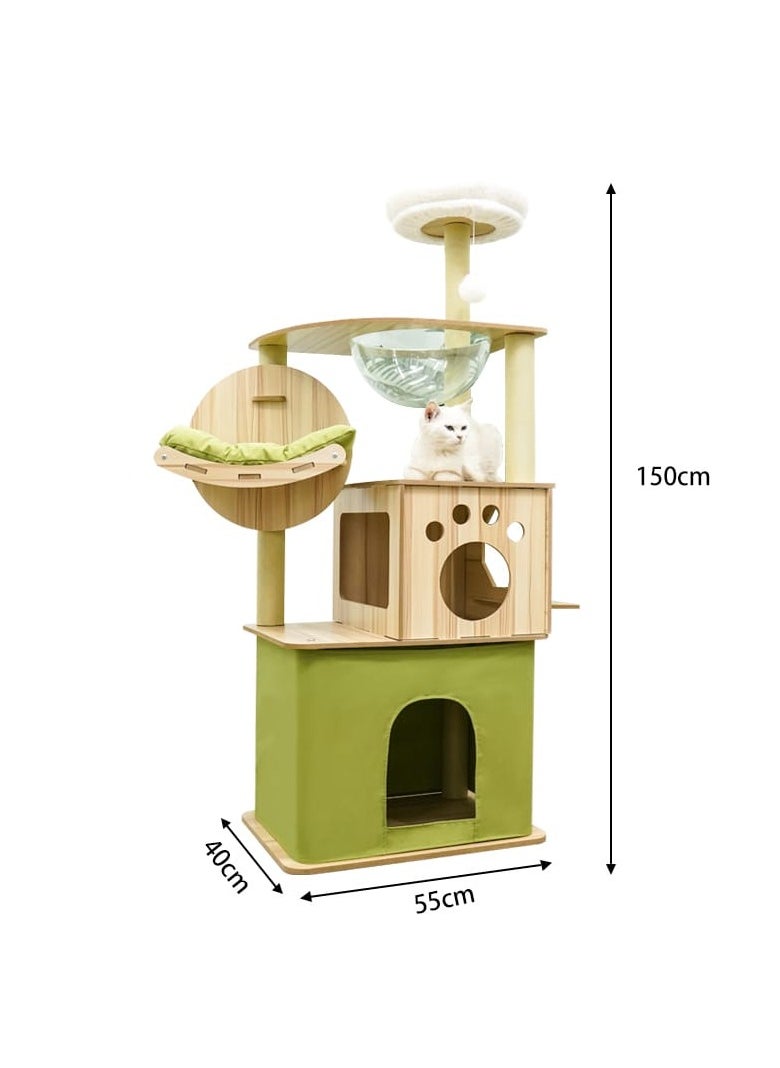Cat tree, Cat tower-Cat tree for indoor cat's Transparent space capsule, Plush jumping platform Non-Ladder (Green) SIZE- 55cm X 40cm X 150cm