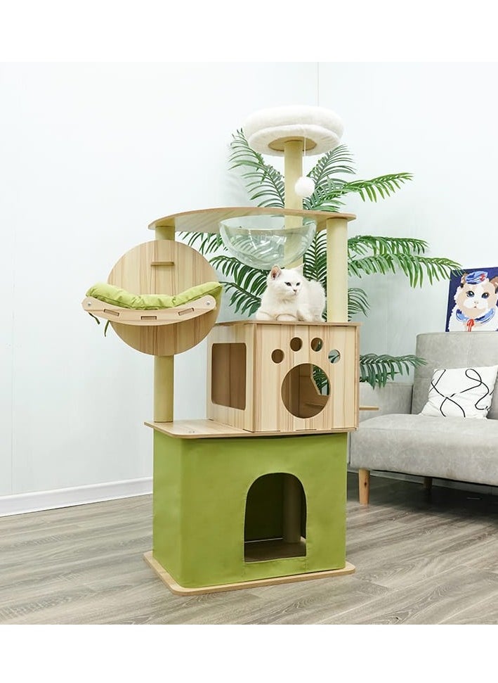 Cat tree, Cat tower-Cat tree for indoor cat's Transparent space capsule, Plush jumping platform Non-Ladder (Green) SIZE- 55cm X 40cm X 150cm