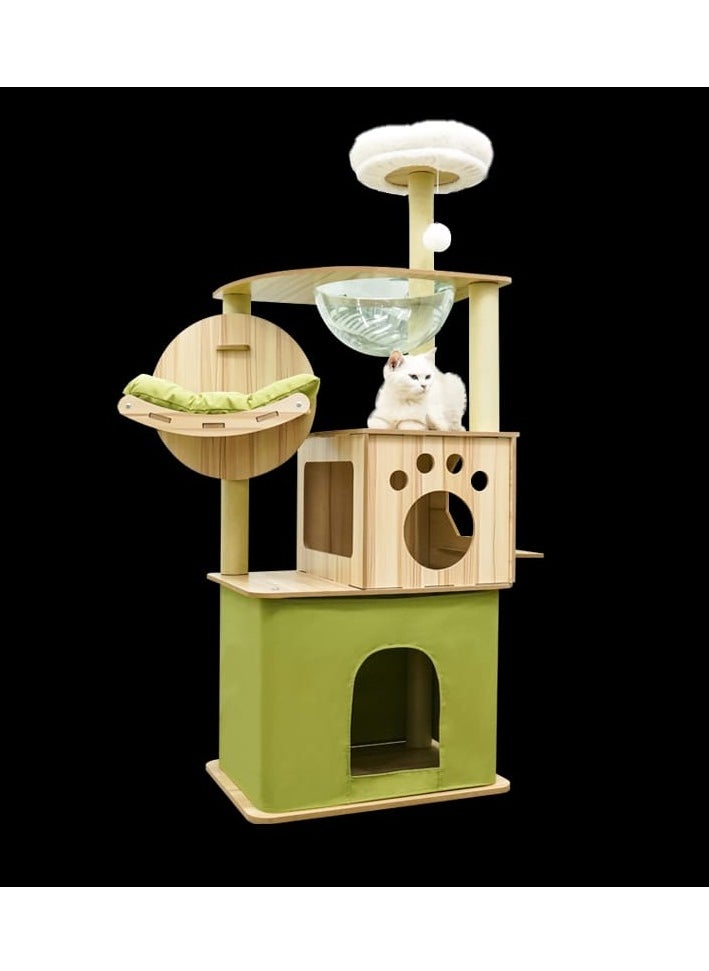 Cat tree, Cat tower-Cat tree for indoor cat's Transparent space capsule, Plush jumping platform Non-Ladder (Green) SIZE- 55cm X 40cm X 150cm
