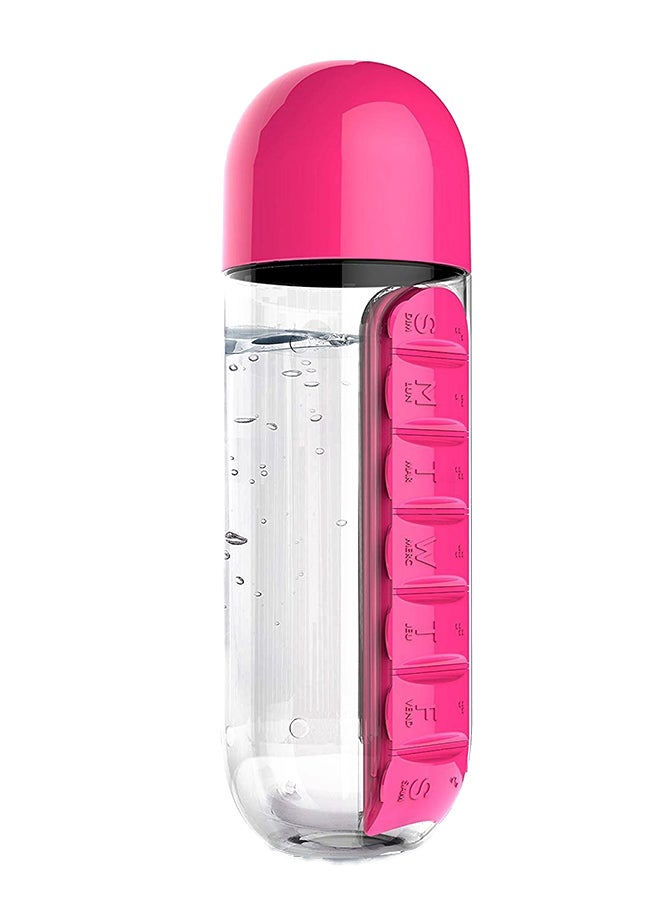 Water Bottle With Pill Box Organizer Pink/Clear