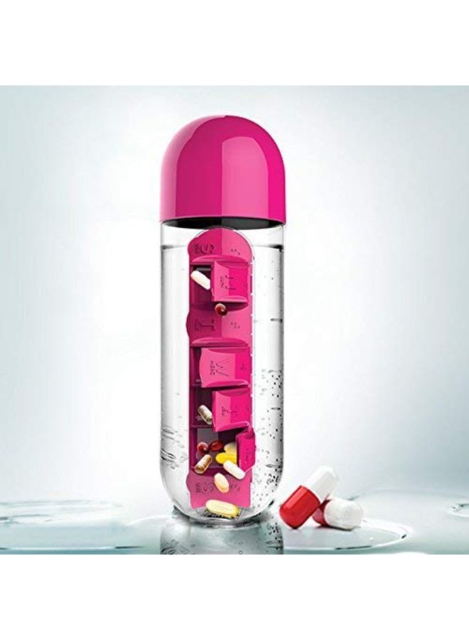 Water Bottle With Pill Box Organizer Pink/Clear