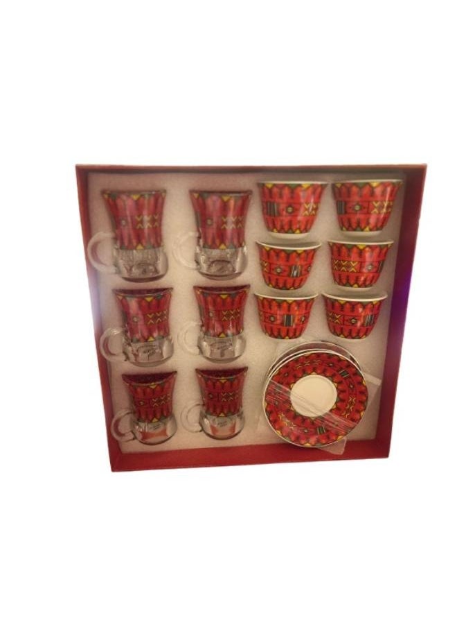 Arabic Style 12-piece Glass Coffee Set Cawa Cup and Glass Tea Cup