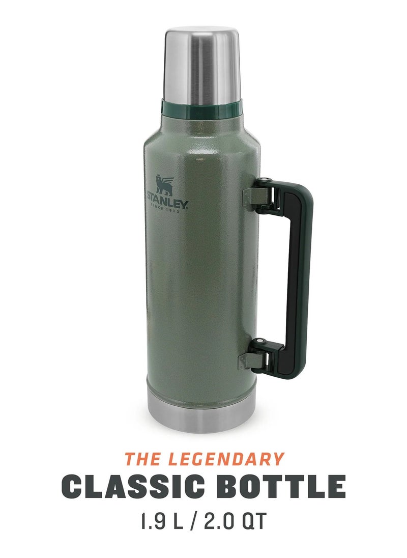 Stanley Legendary Classic Vacuum Insulated Bottle 1.9l, Leakproof, Durable Stainless Steel Thermos with Lid and a Cup, Perfect for Camping, Hiking and Everyday Use, Keeps Beverages Hot or Cold for Extended Periods, Green