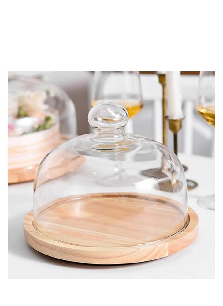 Rotating Cake Stand with Glass Dome Lid – Acacia Wood Cake Holder Plate for Display, Ideal for Weddings, Birthday Parties & Baking Gifts