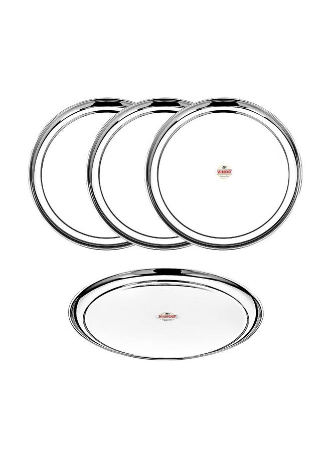 Vinod Stainless Steel Rajbhog Plate, Lunch & Dinner Plate, Set of 4 Pieces, Diameter 28.5 cm, Smokey Grey, Large