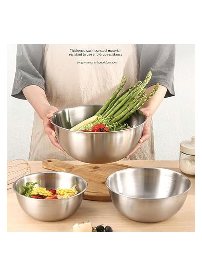 3 PCS Kitchen Nesting Bowl - Stainless Steel Mixing Bowls Set, Salad Bowl Set, Stackable Space Saving, for Serving, Salad, Marinating, Dough, Cooking, Baking & Food Storage