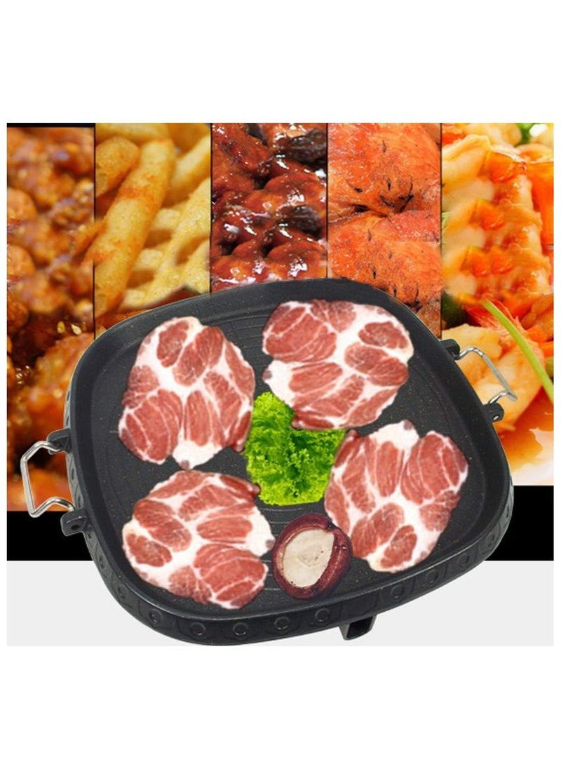 Korean-style Square Maifan Stone Grill Pan,Non-stick Smokeless Barbecue Stovetop Plate for Indoor Outdoor BBQ