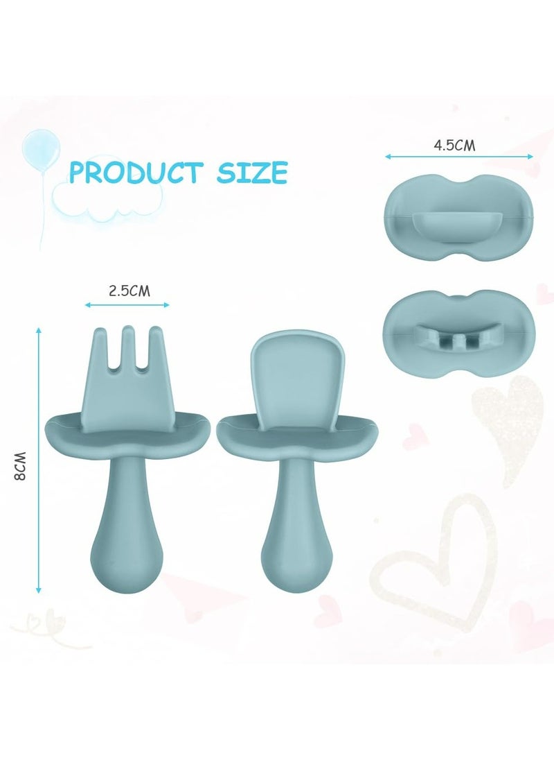 Silicone Baby Spoon And Fork, 4 Pcs (Blue&Green)