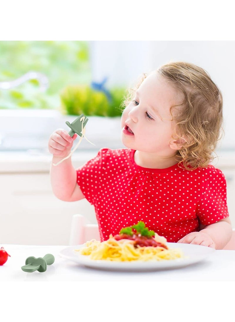 Silicone Baby Spoon And Fork, 4 Pcs (Blue&Green)