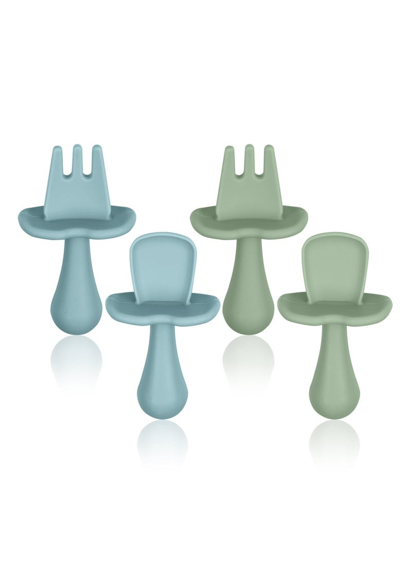 Silicone Baby Spoon And Fork, 4 Pcs (Blue&Green)