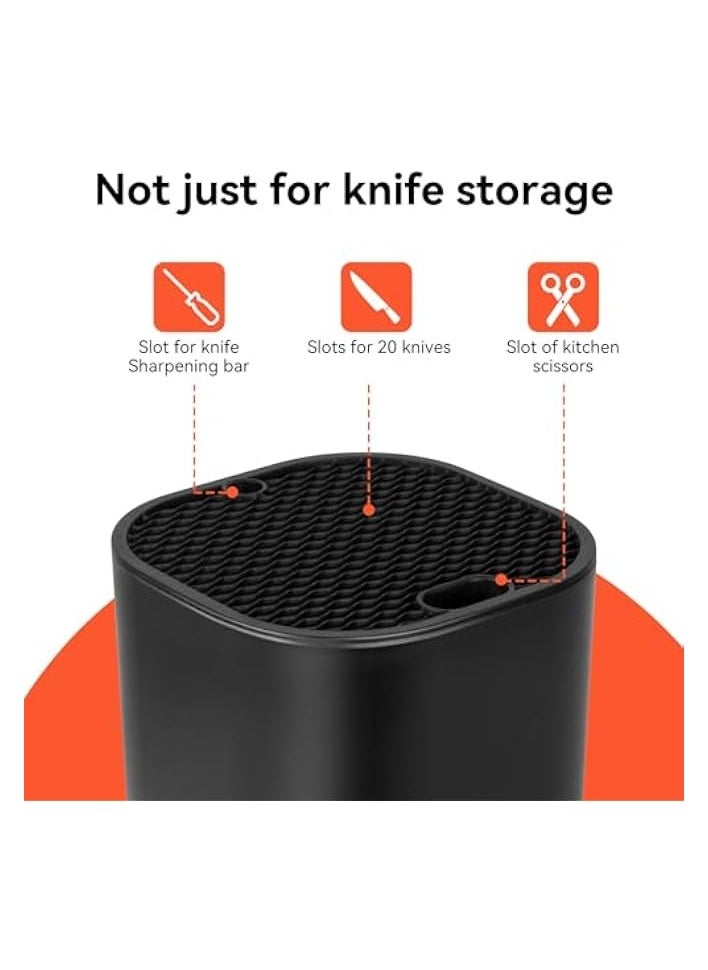 Knife Holder Block without Knives Easy Cleaning Detachable Knife Storage Space Saver with Scissors Slot Sharpening Bar Slot Black